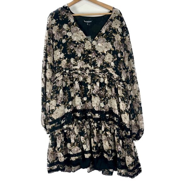 NWT En Saison Rena Mini Babydoll Black Floral Dress Plus Size 2X - Picture 3 of 16